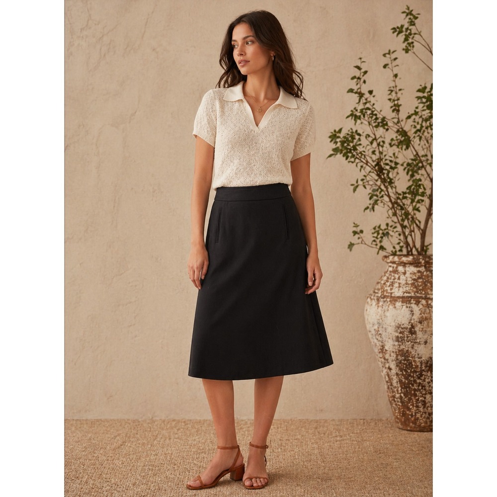 Karl Lagerfeld Midi Skirt Women Sz 6 Black Capsule Minimalist Work Career Office